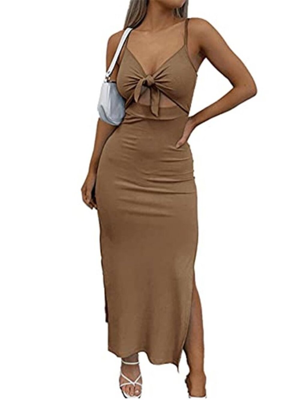 Women's Tie Knot Cut Out Sexy Maxi Dress